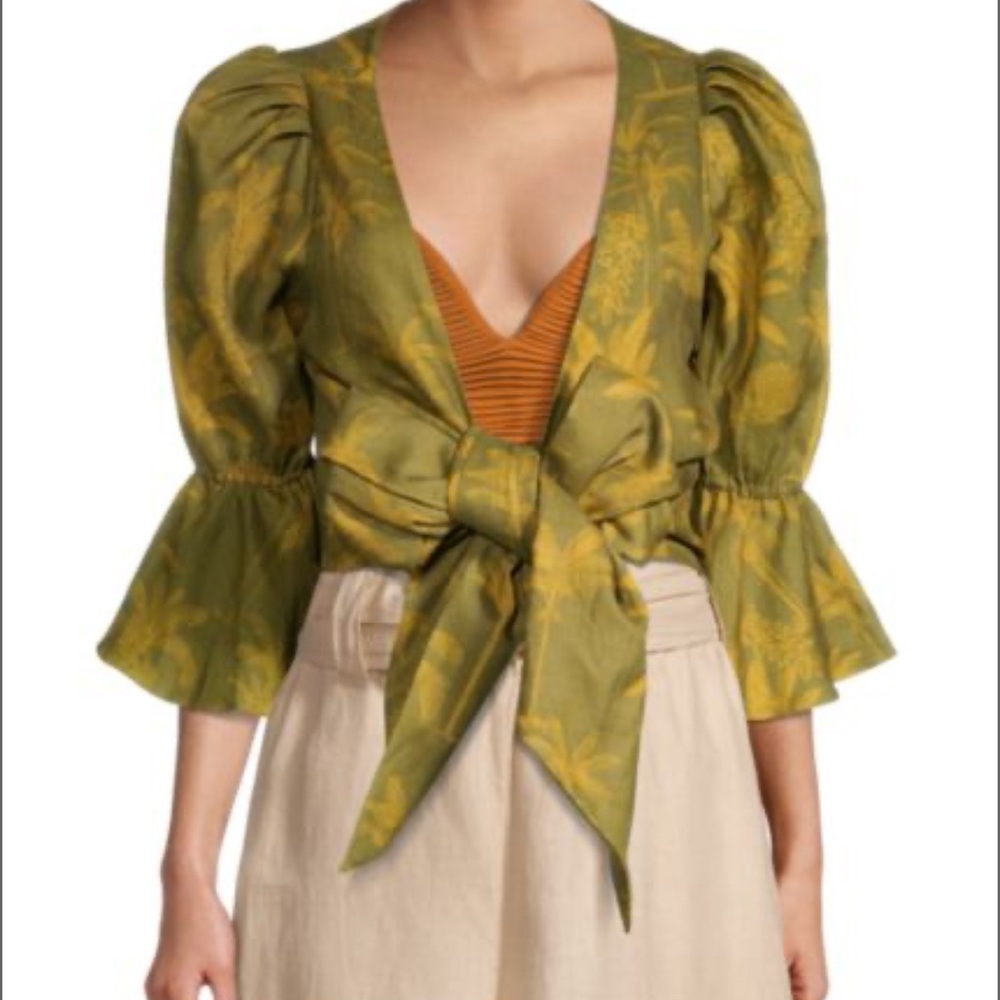 Olive Floral Puff Sleeve Blouse